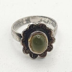 Vintage 925 Sterling Silver Floral Ring Blue Gray Cabochon Moonstone Look 5 3/4